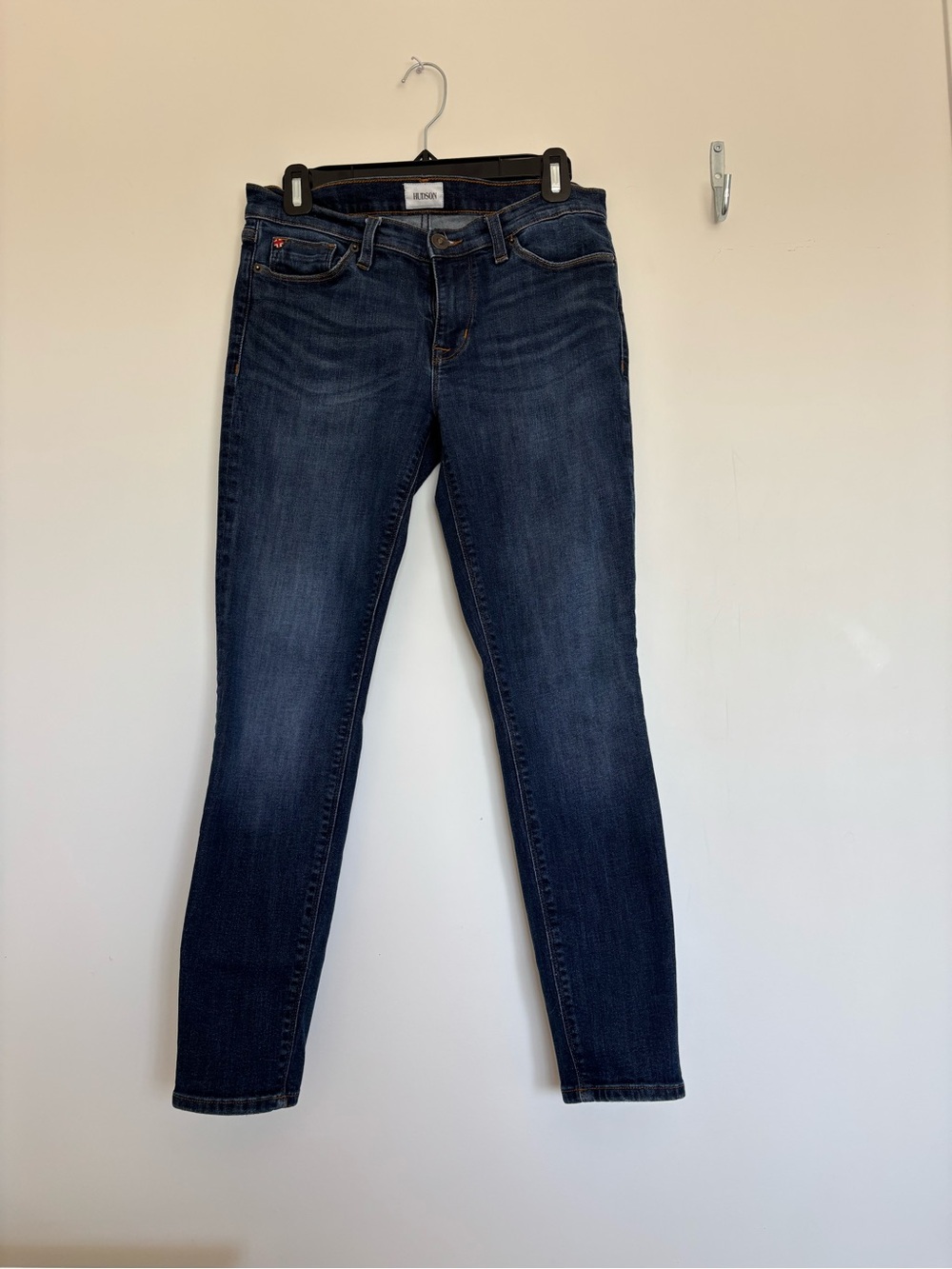Hudson Dark Blue Jeans with Tan Stitching